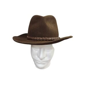 Eddie Bauer Wool Fedora Hat Brown Braided Leather Band Outdoor Large USA Made